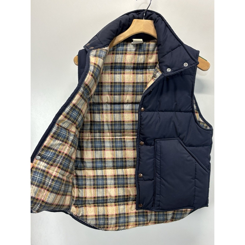 Vintage Nelson Puffer Vest Jacket M Mens USA Made 90s Blue Plaid Lined Outdoor